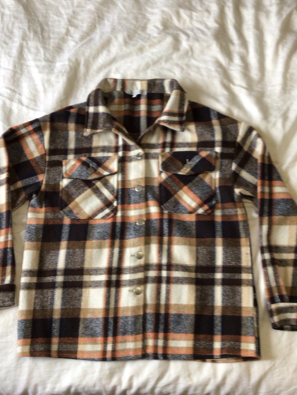 Plaid Utility Shacket in Cream, Brown & Blue